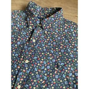 Ralph Lauren Shirt XL Floral All Over Print Button Down Short Sleeve Navy Blue
